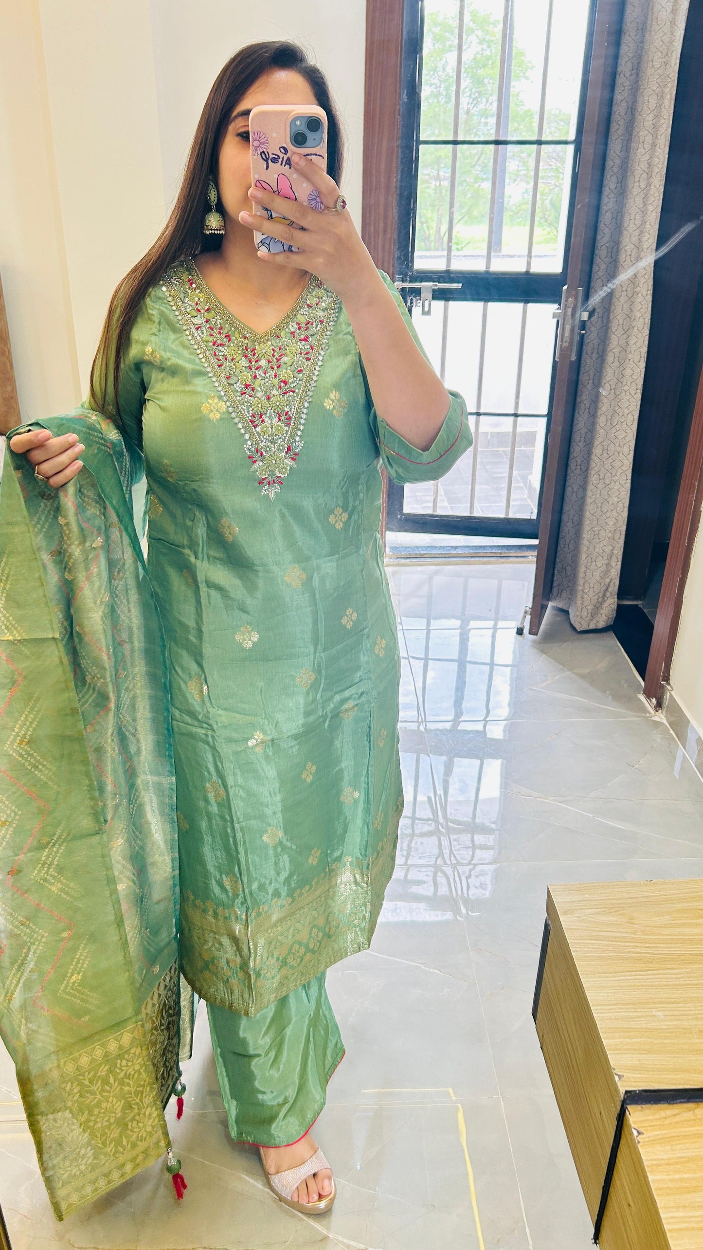 Heavy Green Pure Silk Palazzo Set