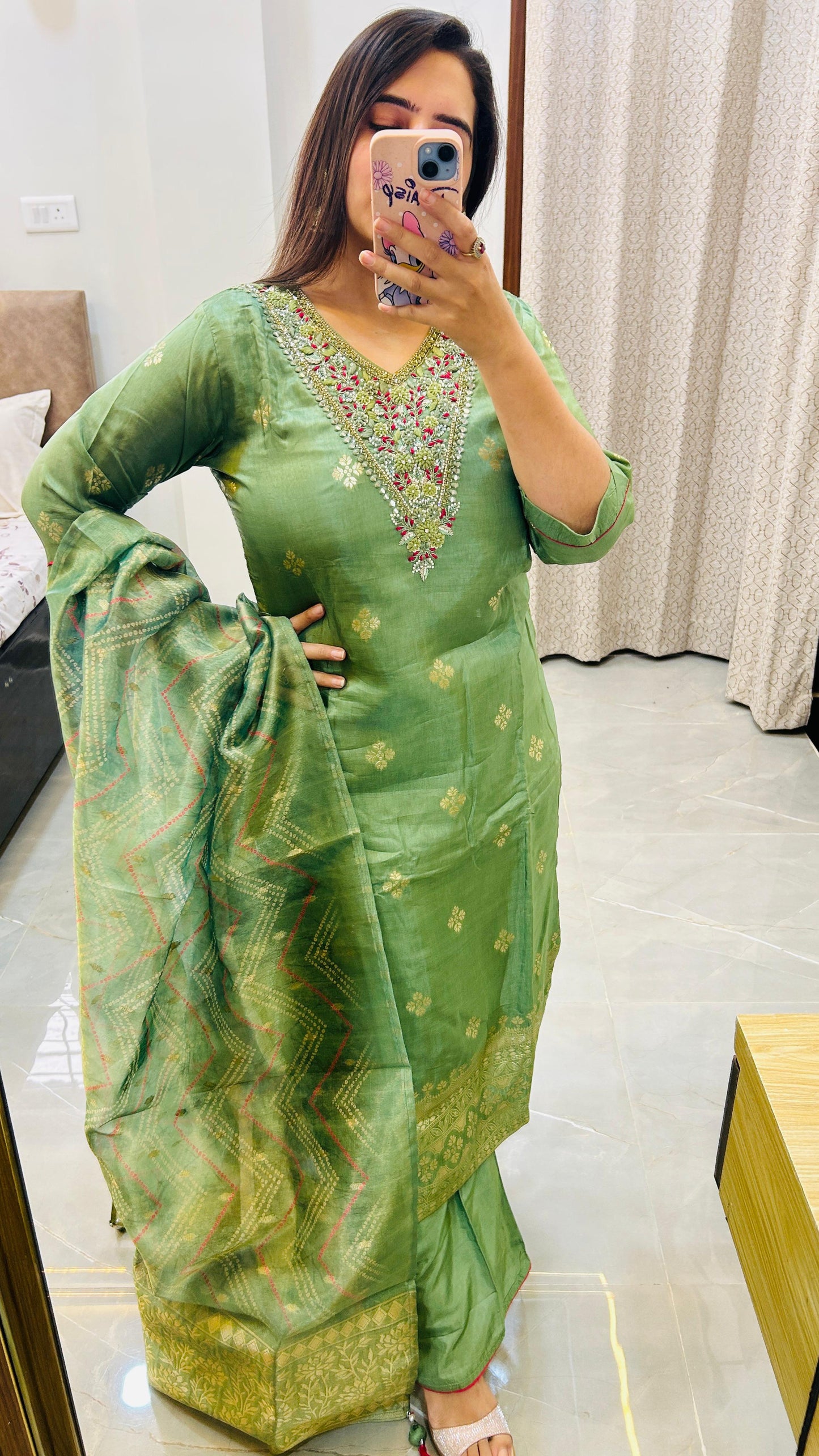 Heavy Green Pure Silk Palazzo Set